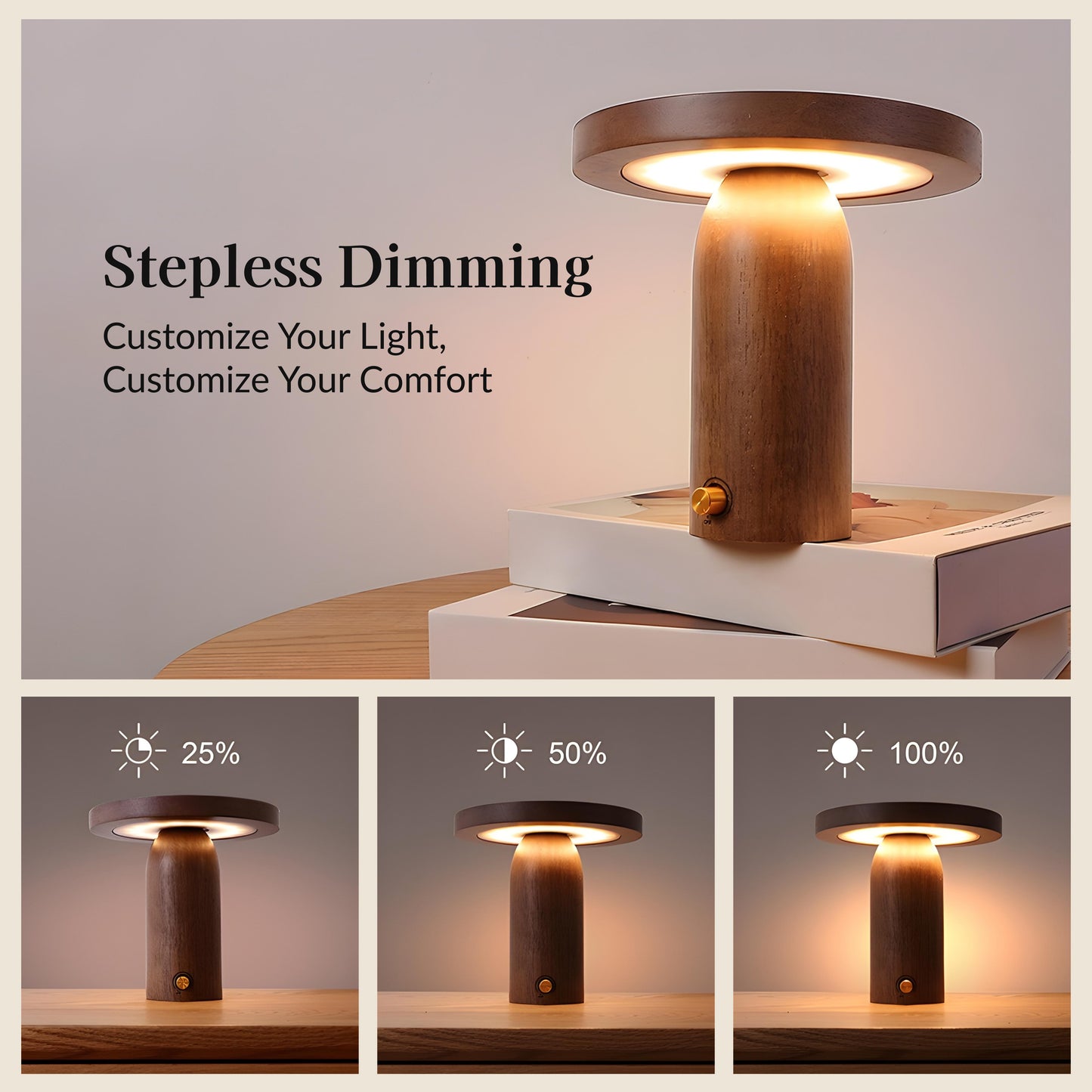Walnut Cylinder Solid Wood Table Lamp