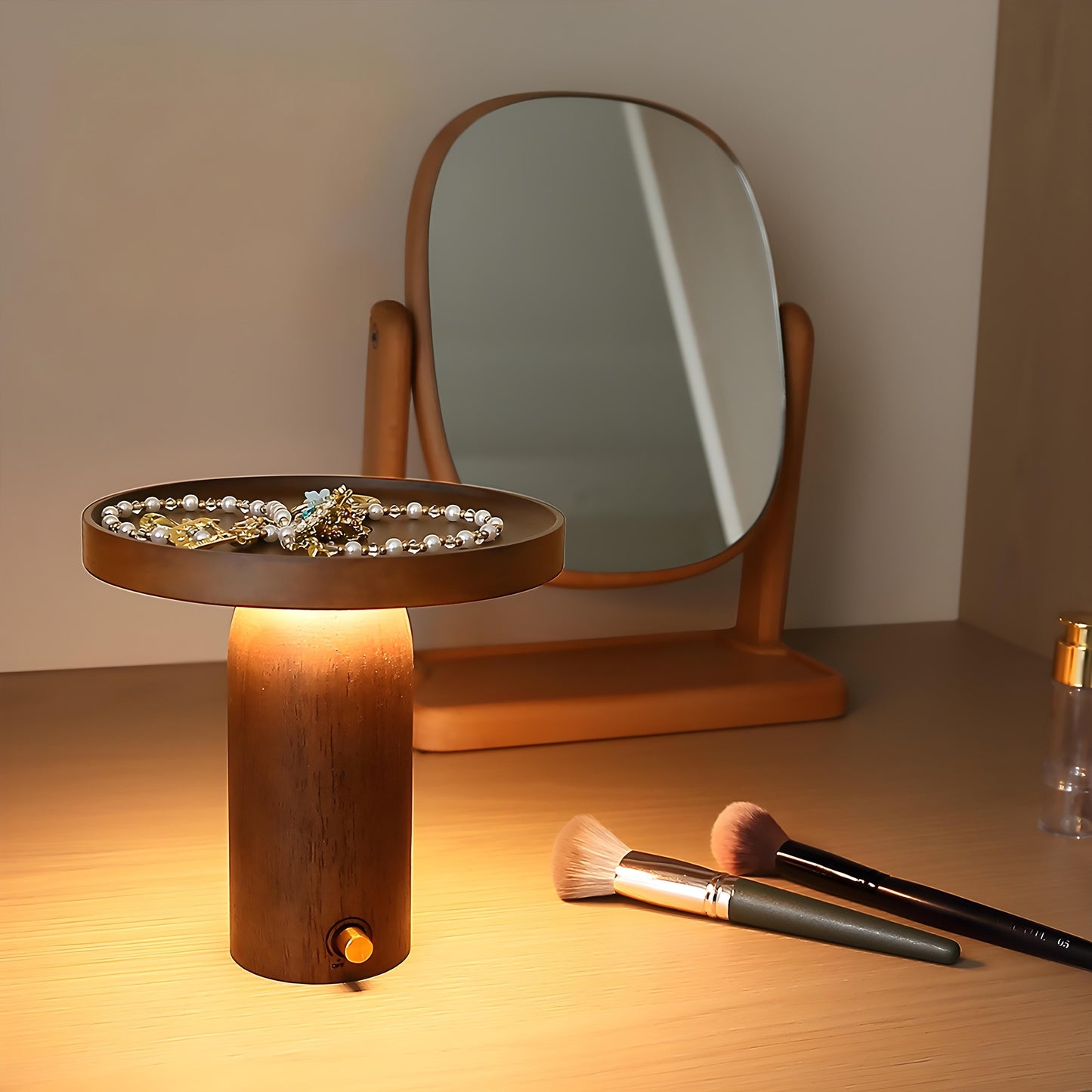 Walnut Cylinder Solid Wood Table Lamp