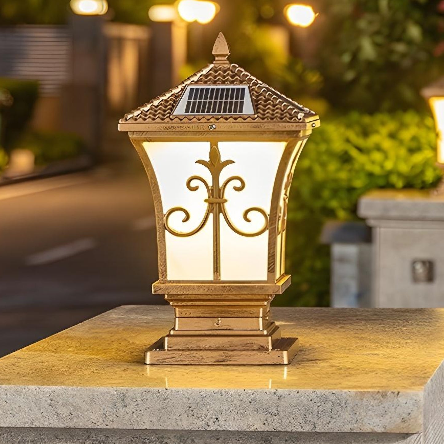 Vintage Scroll Solar Powered Post Light