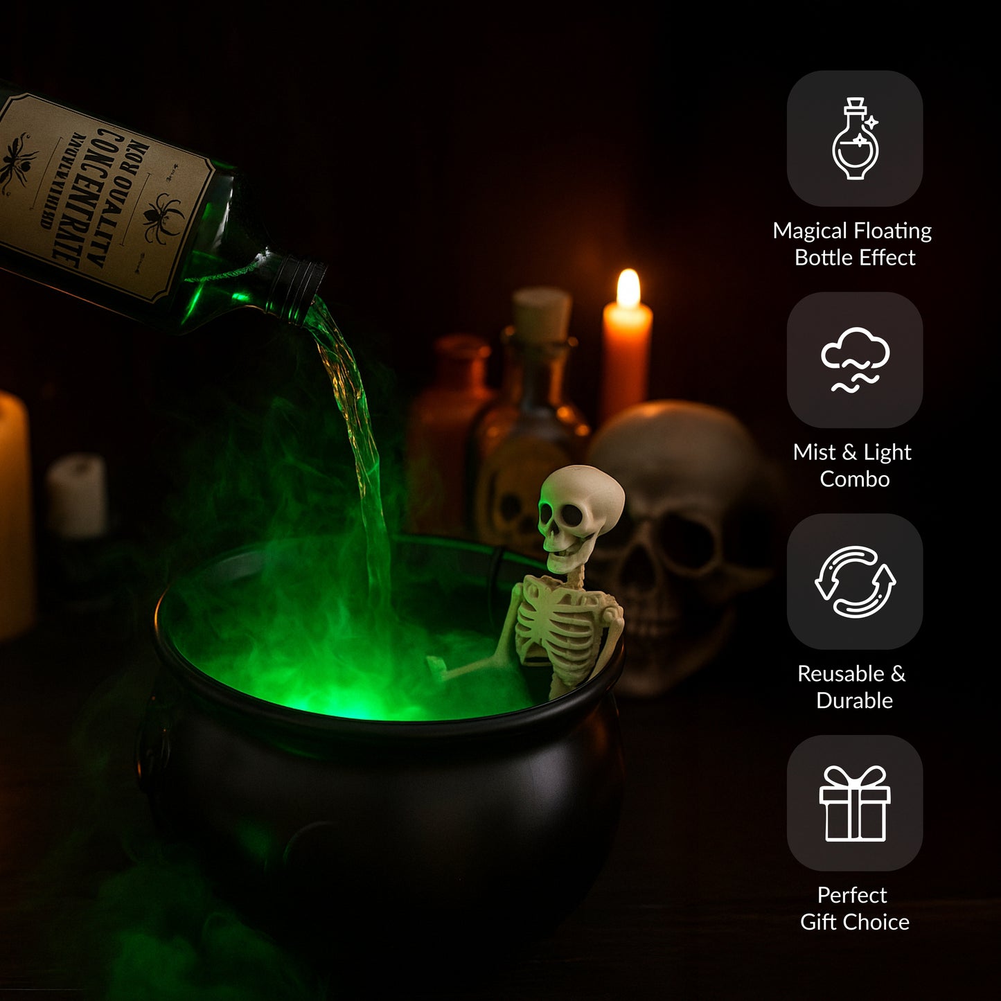 Enchanted LED Light Halloween Cauldron Mist Maker