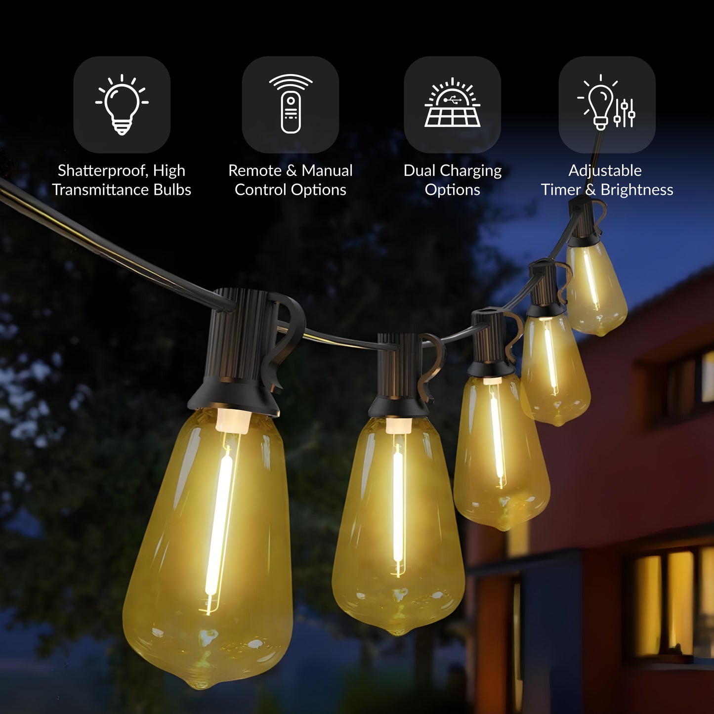 Teardrop Solar Powered Bistro String Lights