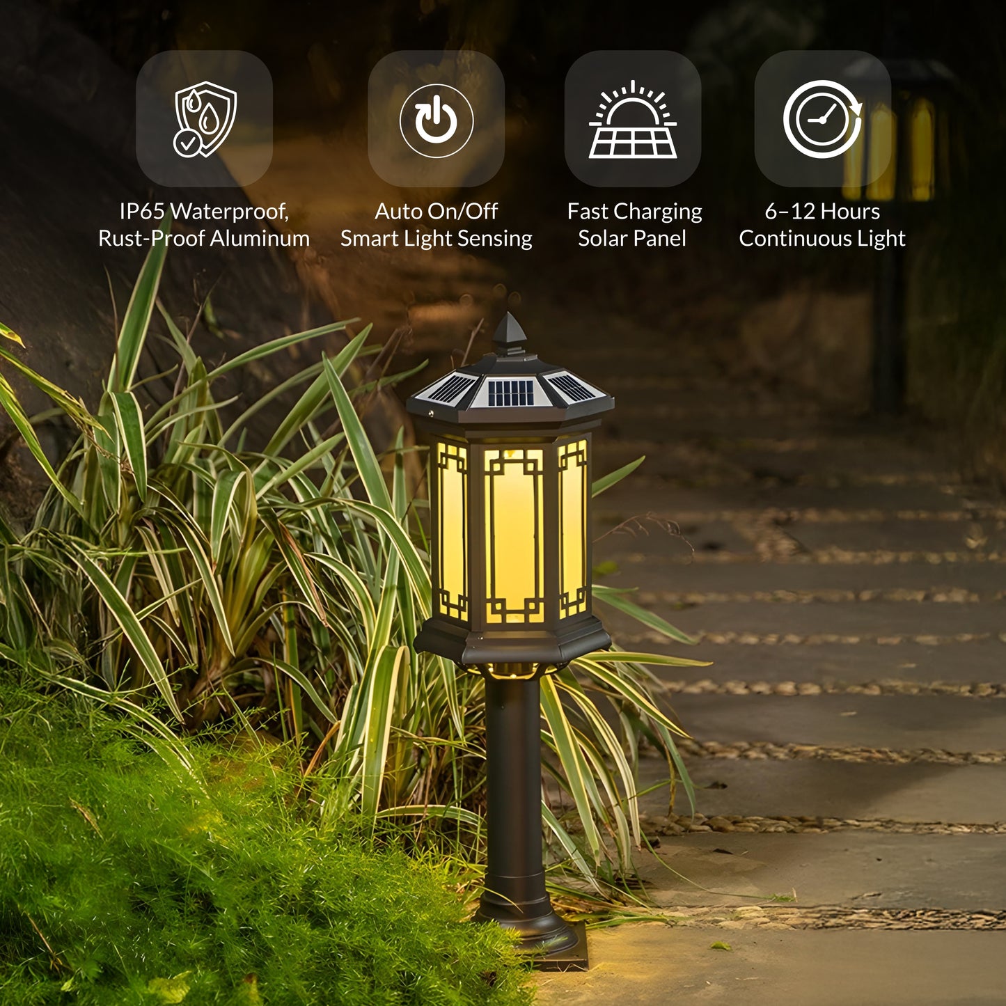 Hex Lantern Solar Powered Post Light