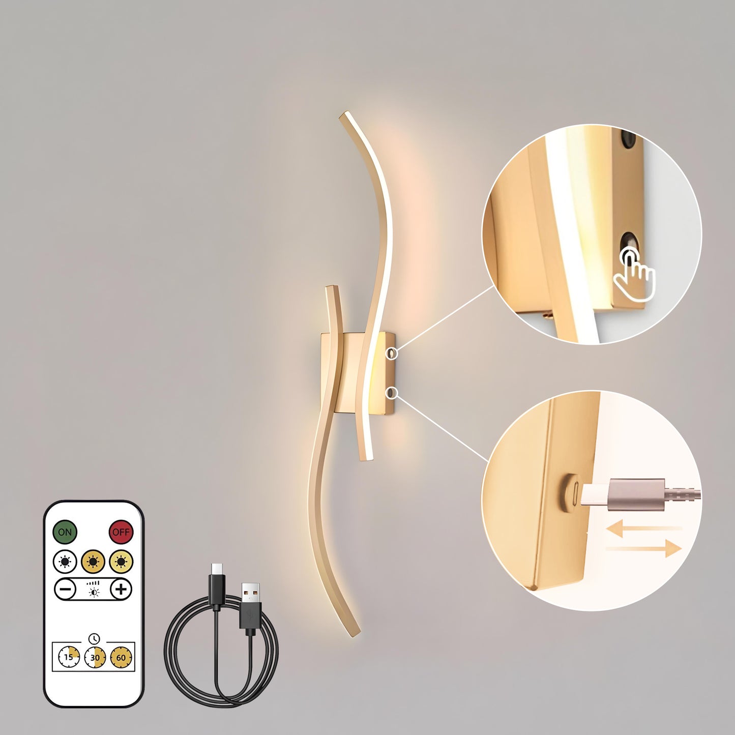Curve Touch Dimming Battery Operated Wall Sconce