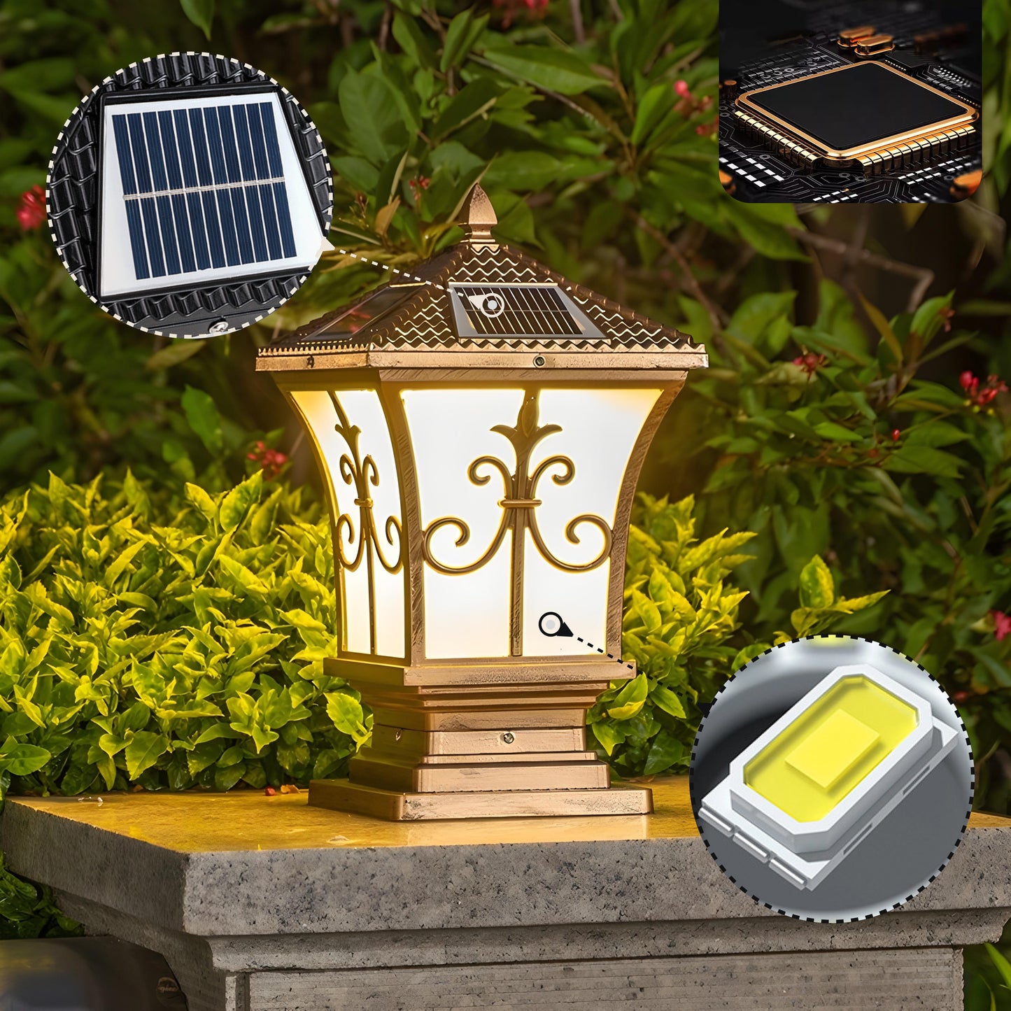 Vintage Scroll Solar Powered Post Light