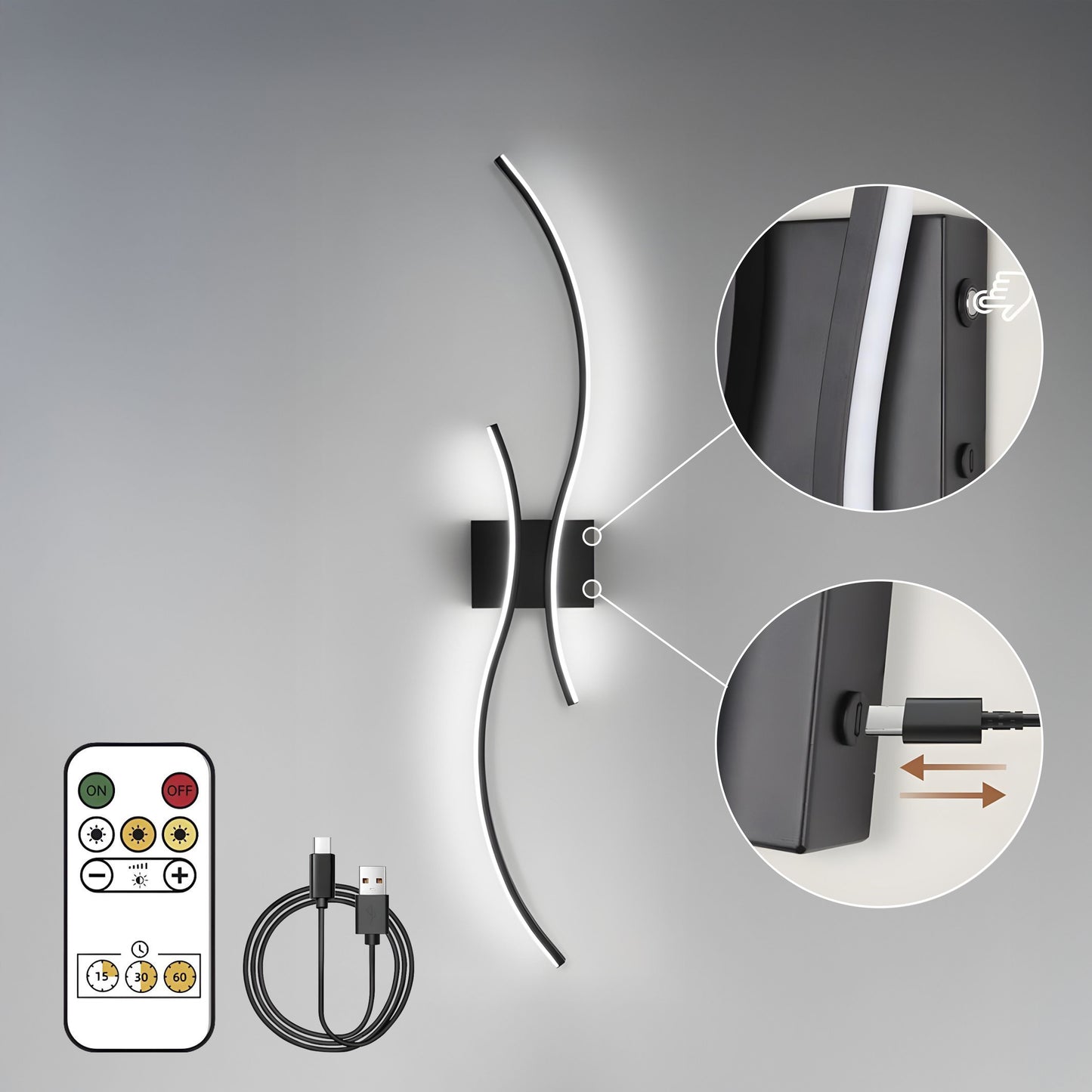 Curve Touch Dimming Battery Operated Wall Sconce